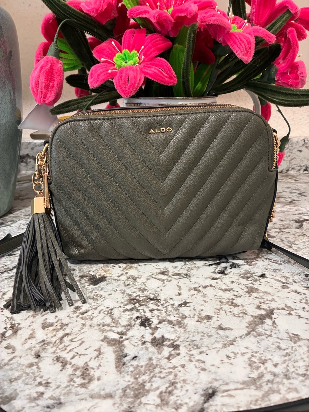 ALDO Olive Green Quilted Crossbody with Tassel